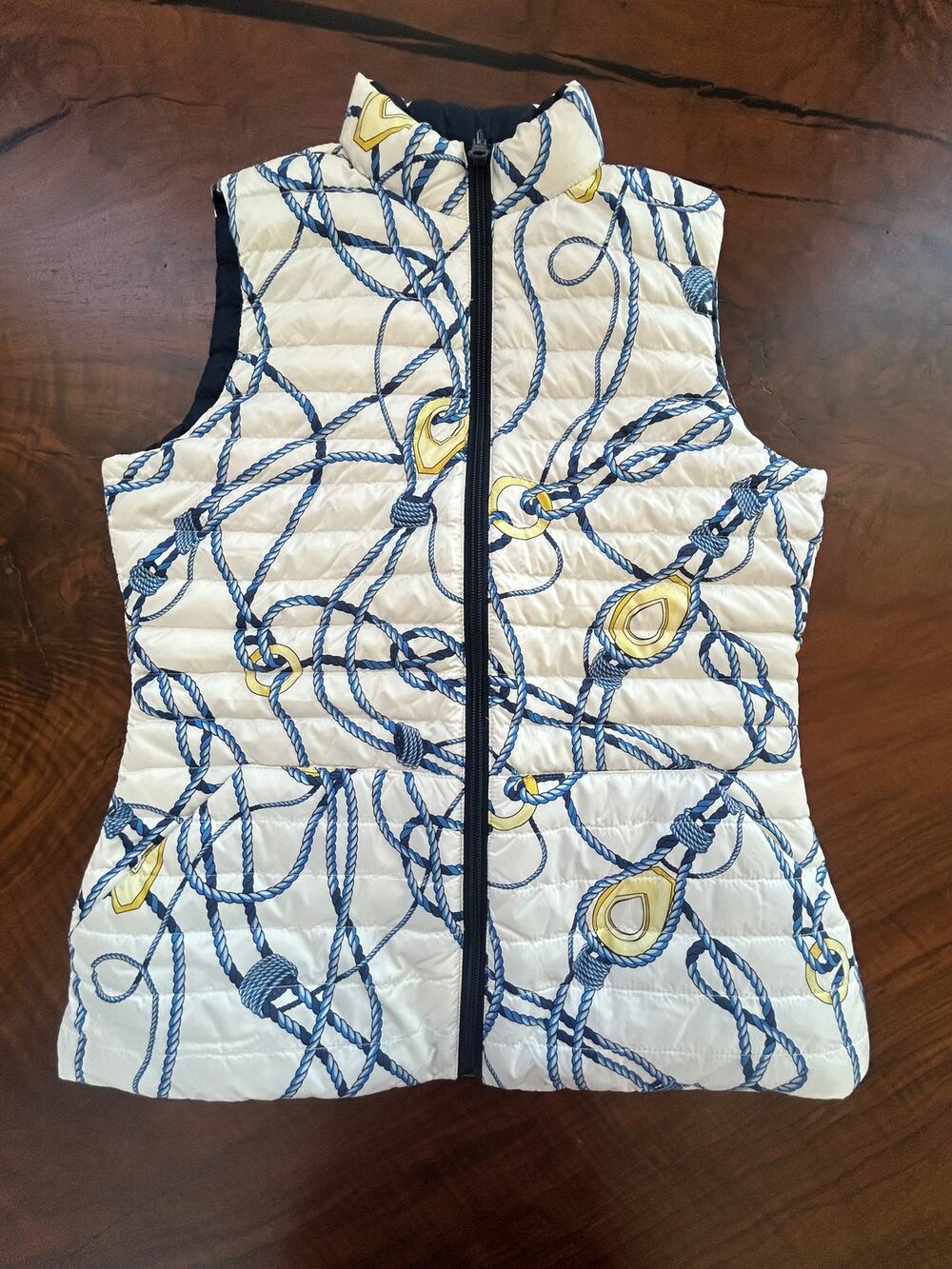 J.McLaughlin Tahoe Reversible Nautical Puffer Vest Navy Ropes M Goose Down - Picture 1 of 4